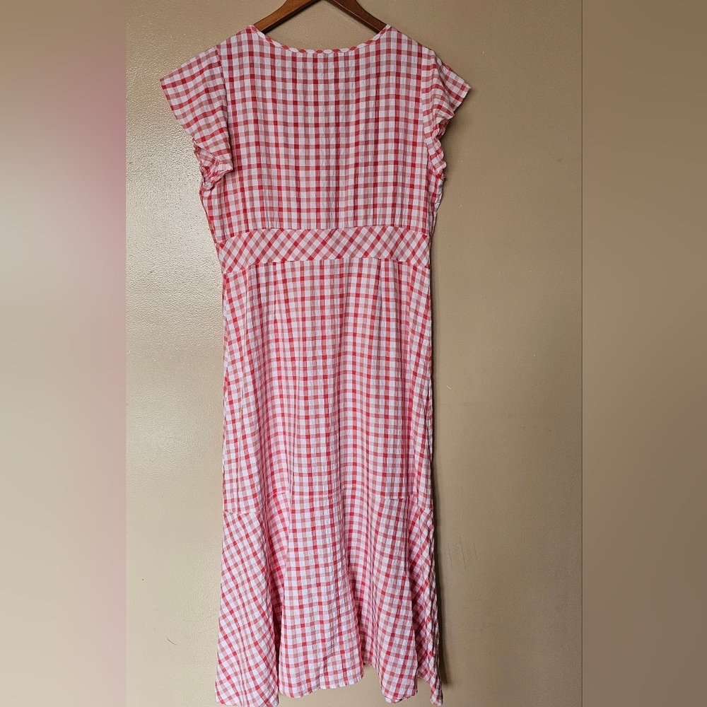Ann Taylor LOFT Red & White Gingham Plaid Maxi Dress 14 Cottagecore Tomato Girl - Picture 5 of 11